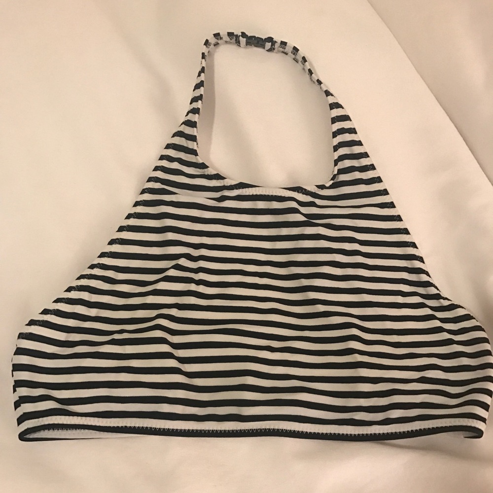 Black/White Stripe Halter Bikini Top Sz L